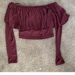 maroon off the shoulder top